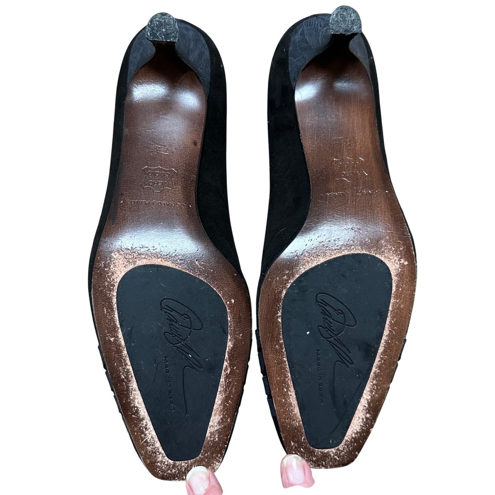 Donald J Pliner Sanchi Black Suede Kitten‎ Heel Square Toe Pumps Size 7.5 M - Picture 7 of 9